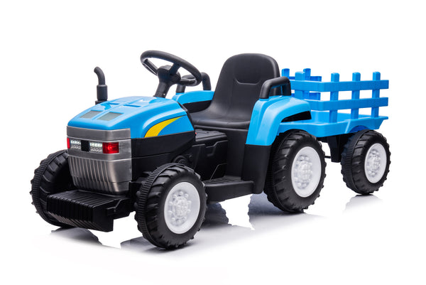 Elektrische Tractor voor Kinderen 12V met Aanhangwagen - Blauw